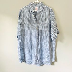 Brooks Brothers Shirt Mens Size Large Blue Green Check Short Sleeve Button Down